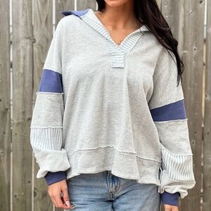 BUCKETLIST Gray and Blue Knit Top
